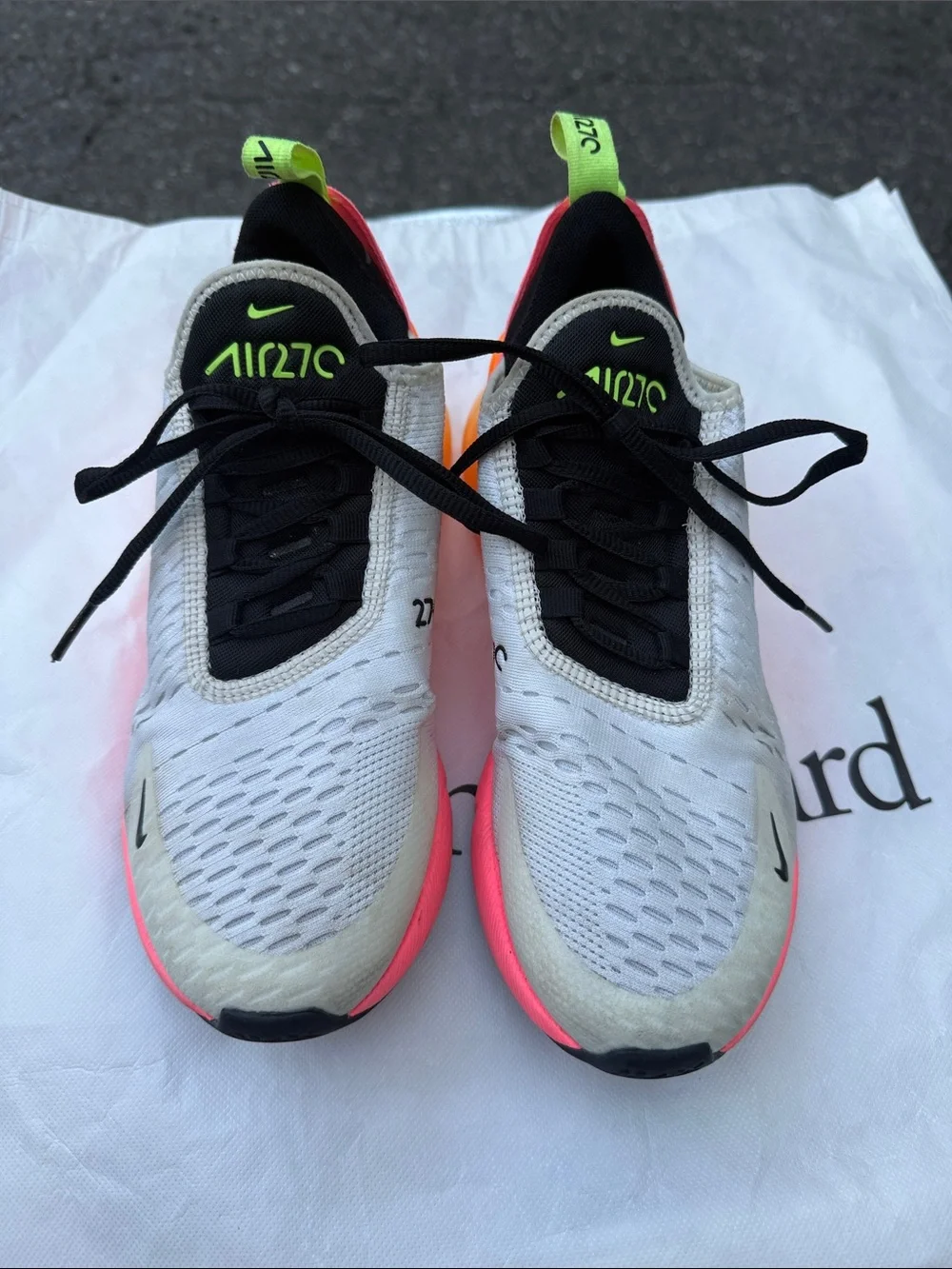 Nike White Neon Pink & Neon Green Air270 Running Shoes